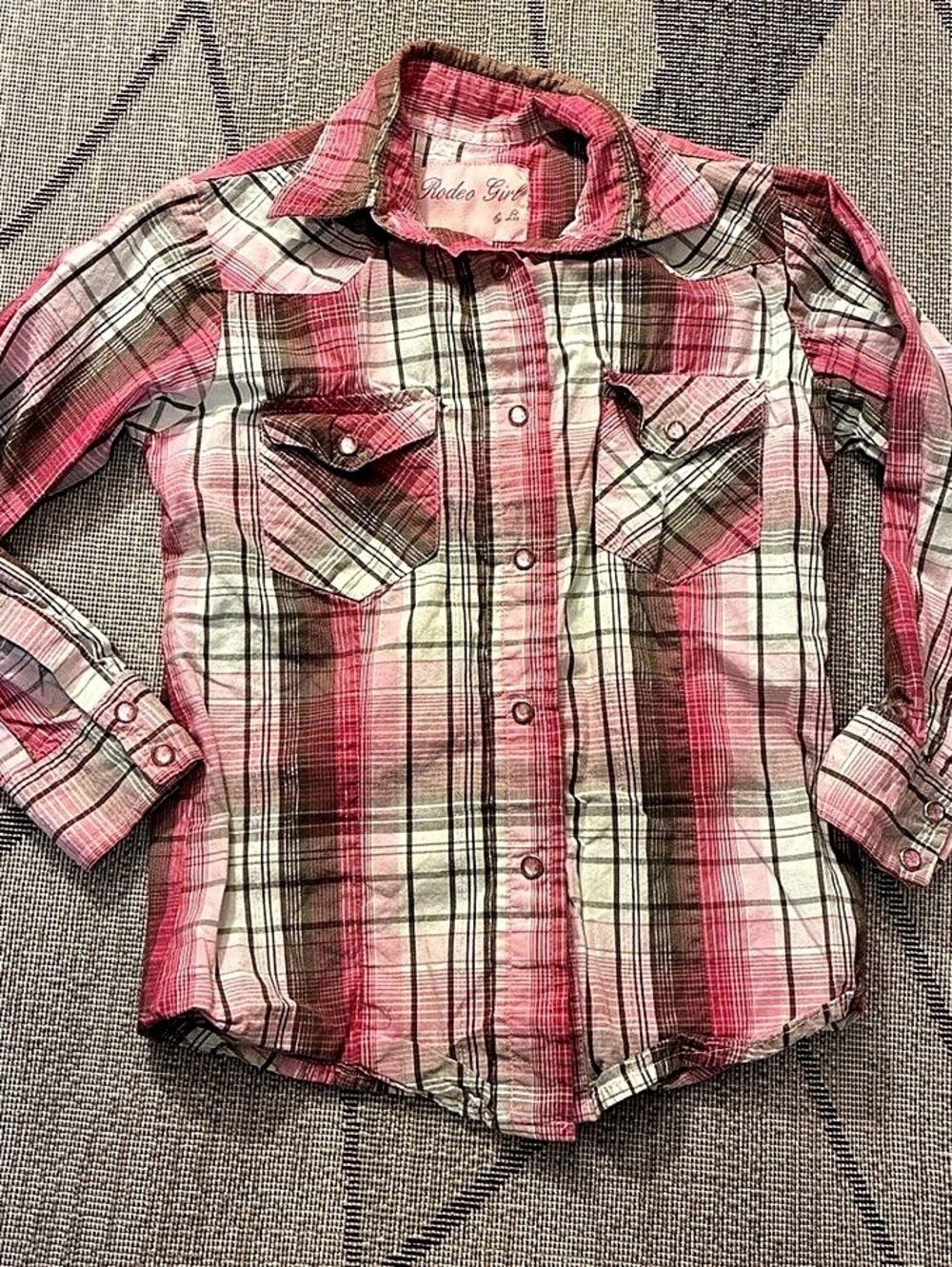 Rodeo Girl Girls Small Pink Plaid Button Down
